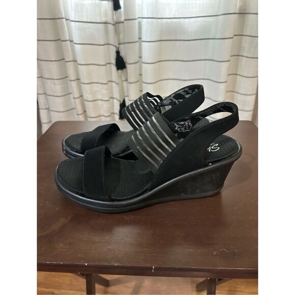 Skechers Womens Size 10 Rumblers Black Memory Foam Wedge Heel Sandals  Brand New - Picture 3 of 6